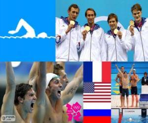 yapboz 4 x 100 m serbest erkek, Fransa, ABD ve Rusya - Londra 2012 - Yüzme podyum